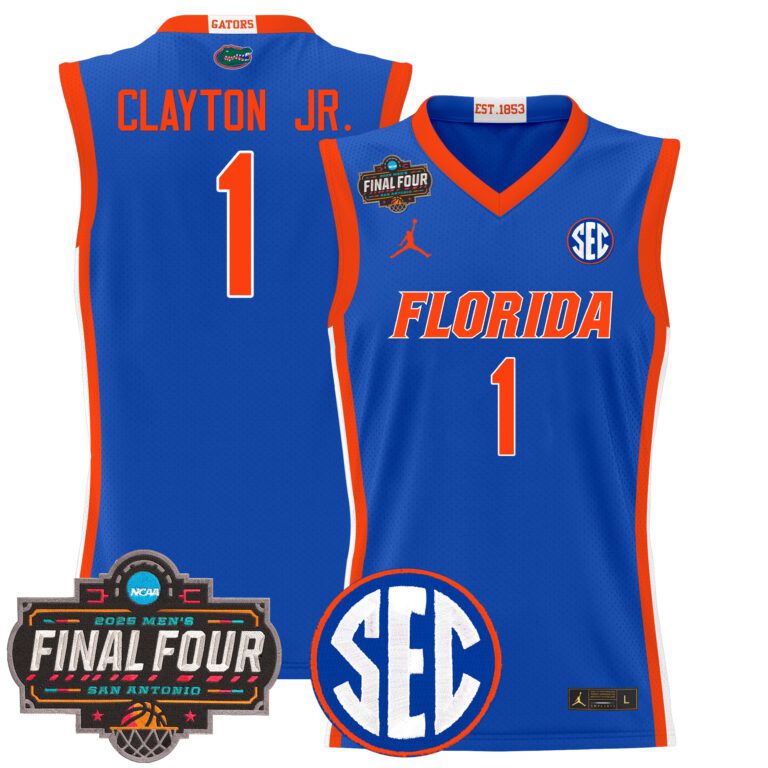 Men Florida Gators #1 Clayton Jr blue 2025 Final Four Patch NCAA Jersey